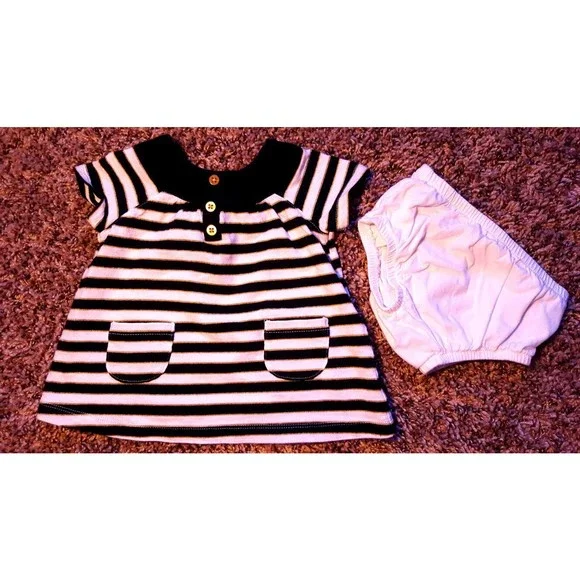 Carter's &amp; Unbranded | Dresses | Girls Size 6 M 36 Months Two  Piece Black White Gold Striped Carters Dress Dc | Poshmark